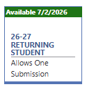 27-27 REturning Student. Allows one submission. Skyward Tile